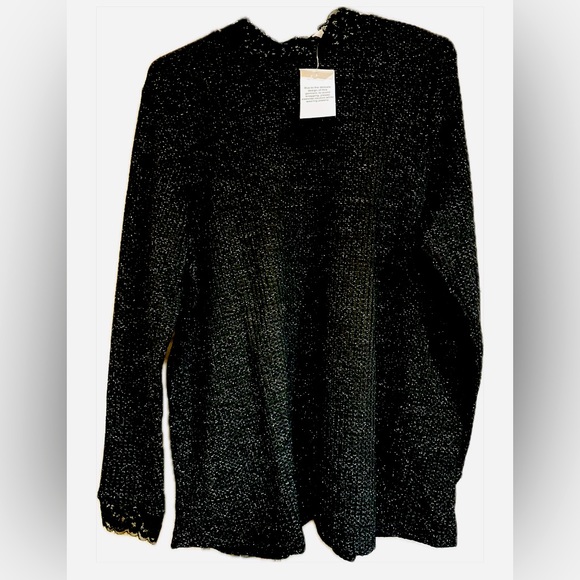 LOGO by Lori Goldstein Sweaters - logo by lori goldstein Sparkly Black Long Sleeve Sweater Top with lace neckline